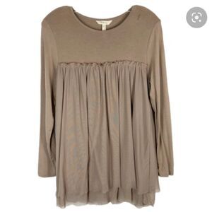 Matilda Jane Medium Long Sleeve Tunic Top Tan Brown Clairvoyant Tunic Mesh M